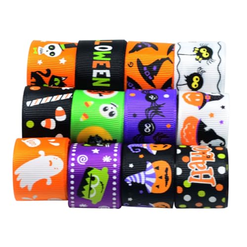 FONDOTIN 12 Stück Teiliges Halloween Satinband Set mit Gedrucktem Muster Langlebiges Dekoband für DIY Basteln Geschenkverpackung Partydeko und Halloween Feiern FONDOTIN 12 Stück Teiliges Halloween Satinband Set mit Gedrucktem Muster Langlebiges Dekoband für DIY Basteln Geschenkverpackung Partydeko und Halloween Feiern von FONDOTIN