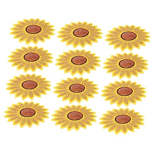 FONDOTIN 12 Stück Teiliges Sonnenblumen Stickerei Patch Aufbügelbare Applikationen für Kleidung Jeans und Hüte Charmante Patches Einfach Anzubringen Langlebig und Farbenfroh von FONDOTIN