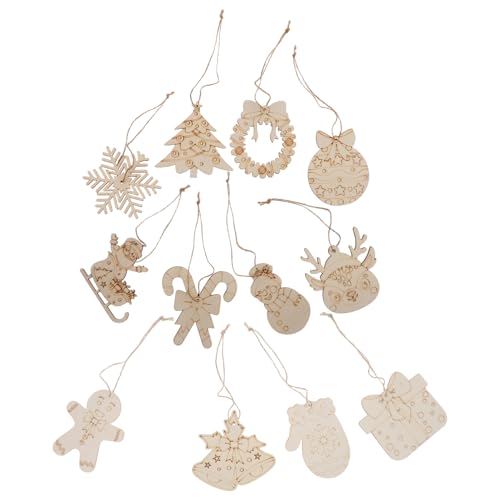 FONDOTIN 12 Stück Teiliges Weihnachts-holzanhänger aus Glattem Langlebigem Holz zum Bemalen für DIY-Dekorationen Rustikale Christbaumschmuckstücke mit Jutegarn für Kreative von FONDOTIN