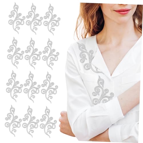FONDOTIN 12 Stück dekorative Patch-Aufkleber DIY Nähhandwerk Stickerei Applikation Flicken für Kleidung Flicken aufnähen Stickereiapplikationen süße Patches Polyester und Baumwolle Silber von FONDOTIN