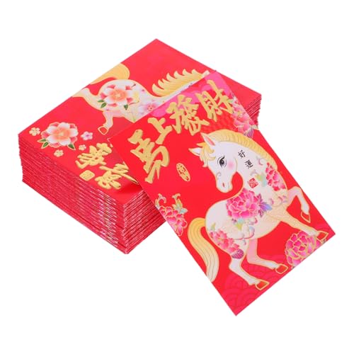 FONDOTIN 120 Stück Glücksroter Umschlag Chinesisches Neujahr Rote Briefumschläge mit Pferdemotiv Großes Cartoon Design für Lunar Year Hochzeit Festliche Geldgeschenke von FONDOTIN