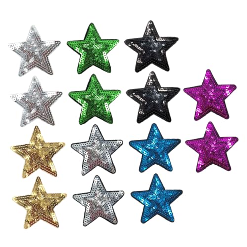 FONDOTIN 14 Stück Teiliges DIY Aufbügelflicken Glitzernde Stern Applikationen für Kleidung Farben Dekorative Patches für Jeans Taschen und Mehr von FONDOTIN
