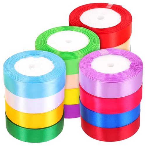 FONDOTIN 16 Rollen Teiliges Regenbogen Geschenkband Breit Vielseitiges Polyester Dekorband für DIY Schleifen Geschenkverpackung Bastelprojekte und Partydekoration mit Geflochtenen Kanten von FONDOTIN