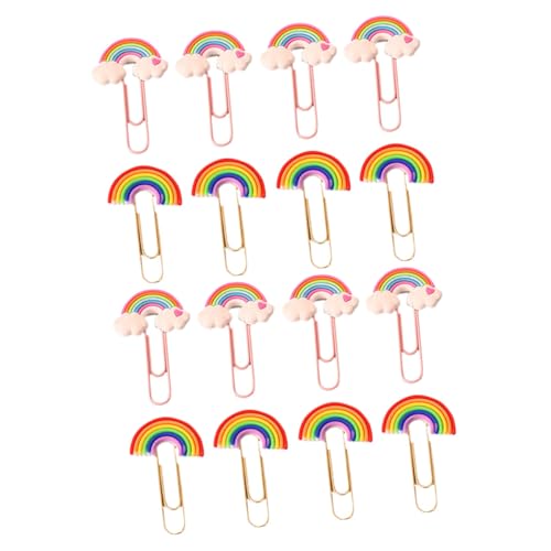FONDOTIN 16 Stück Teiliges Bunte PVC Büroklammern in Regenbogenfarben Stabile Einzigartige Form Kleine DIY Clips für Fotos Dokumente Notizen Praktische Lesezeichen für Schule und Büro von FONDOTIN