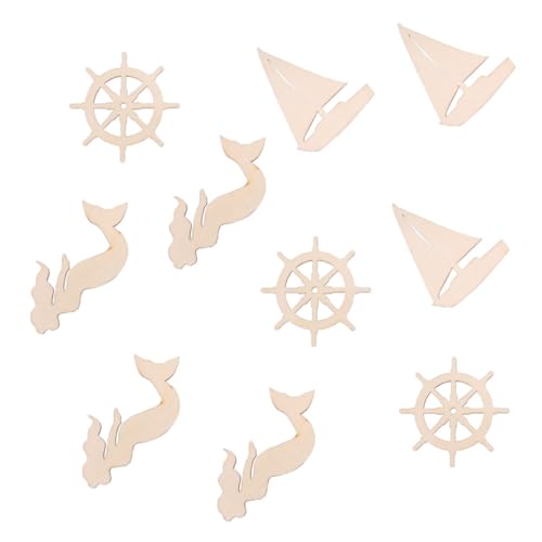 FONDOTIN 18 Stück Teiliges DIY Holzfiguren Unvollendete Holzscheiben mit Schiffsruder Segelboot und Meerjungfrau Motiven Sichere Kinderbastelmaterialien Nautische Deko für Halloween von FONDOTIN