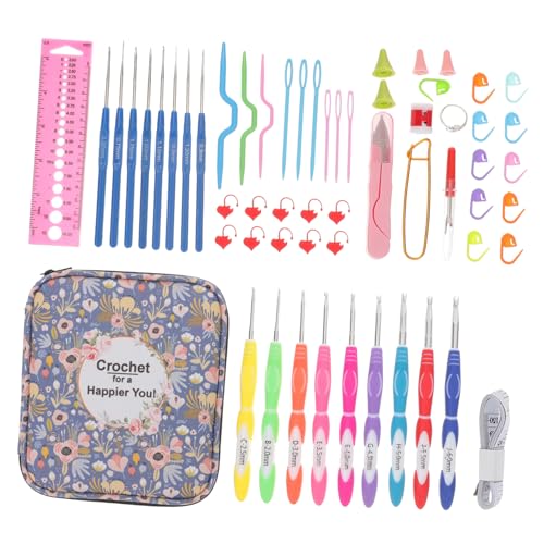 FONDOTIN 1Satz DIY Häkelkit für Anfänger Teiliges mit Ergonomischen Häkelnadeln Vielseitigem Zubehör und Tragbarem Canvas Beutel für Erwachsene Schals Mützen von FONDOTIN