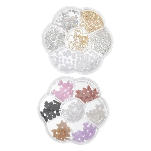 FONDOTIN 2 Boxen Nagelkunst Charms Boxen mit Bunten Perlen Strasssteinen und Perlen für DIY Maniküre Leichte Schicke Nail Art Schmuck Stilvolle Nagelverzierung für Damen von FONDOTIN