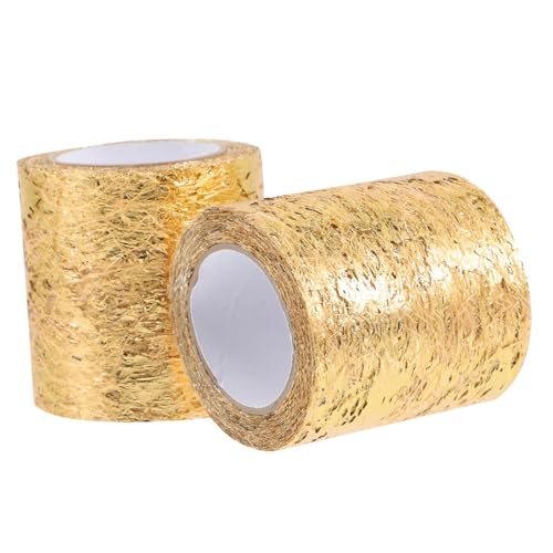 FONDOTIN 2 Rollen Goldene Mesh Tüllband Rolle Glänzendes Netzstoffband für DIY Basteln Geschenkverpackung Dekoration Blumenbinden und Festliche Anlässe von FONDOTIN