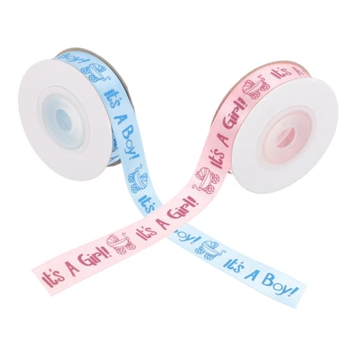 FONDOTIN 2 Rollen Satinband Babyparty Geschenkband Yards Blau Rosa Farbbeständig Glatt DIY Schleifen Bastelband Taufe Geschenkverpackung Dekoration von FONDOTIN