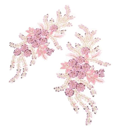 FONDOTIN 2 Stück Abnähen Sie Die Gestickte Spitzenapplikation Abschlussballkleid Blumen Applikation Stickerei-spitze-blumenapplikation Pailletten-blumenapplikationen Polyester Rosa von FONDOTIN