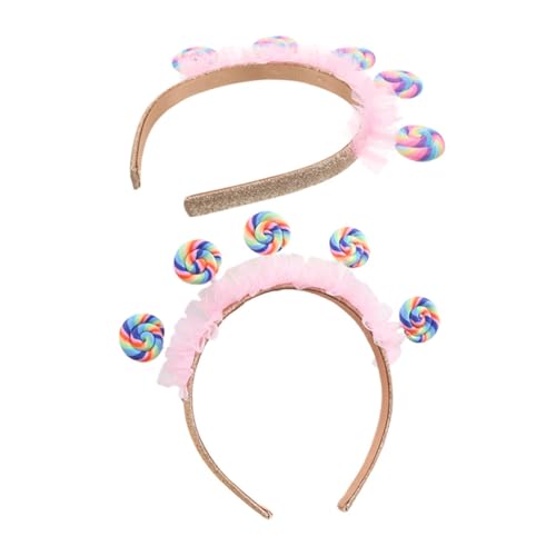 FONDOTIN 2 Stück Haarreif Lollipop Stirnband Süßes Candy Headband für Mädchen Party Dekoration Geburtstag Haarschmuck Niedliches Handgefertigtes Design für Kleinkinder von FONDOTIN