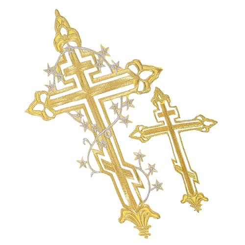 FONDOTIN 2 Stück Kreuzförmige Aufbügler Patches Goldener Stickerei für Kleidung Hüte und DIY Projekte zum Reparieren und Verschönern von Textilien und Accessoires von FONDOTIN
