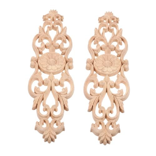 FONDOTIN 2 Stück Teiliges Massivholz Schnitzerei Applique Unbemalt Vintage Möbeldekoration für Schrank Türen Wände DIY Holzornamente Zubehör von FONDOTIN