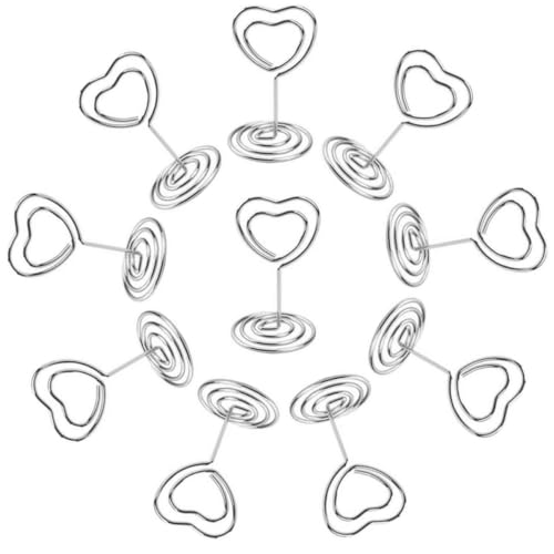 FONDOTIN 20 Stück Metall Tischkartenhalter mit Sockel Stabile Metallclips für Tischnummern Fotohalter und Memo clips Silberfarbene Herzform Vielseitig für Hochzeit Restaurant Party und von FONDOTIN