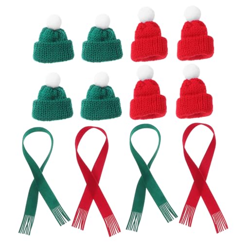 FONDOTIN 20 Stück Mini Strickmützen und Weihnachts Schals Set Leichte Langlebige Mini Santa Mützen in Rot und Grün für DIY Puppenkleidung Flaschen Deko Weihnachtsbaum und Bastelprojekte von FONDOTIN