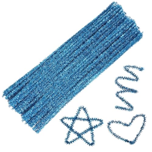 FONDOTIN 200 Stück DIY Glitzer Pfeifenreiniger Bastelmaterial Hellblau für Kreative Handwerksprojekte Weihnachtsdeko und Partydekoration Flexibel Biegsam von FONDOTIN