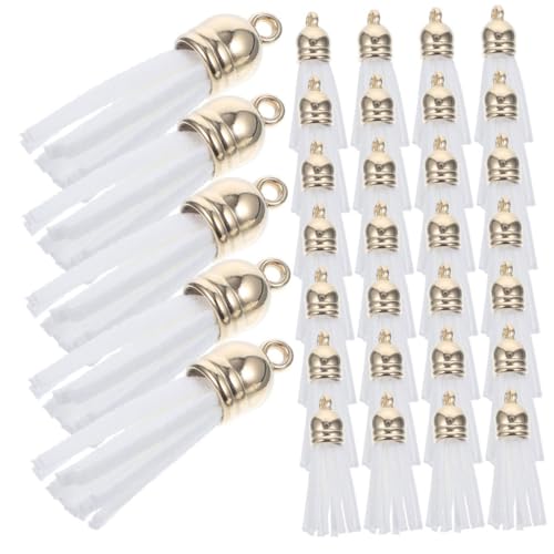 FONDOTIN 200 Stück Kunstleder Quasten mit Kappe Leichte und Langlebige Schlüsselanhänger Quasten für Taschenanhänger Schmuckherstellung DIY Bastel Zubehör Weiße Taschen Armbandanhänger von FONDOTIN