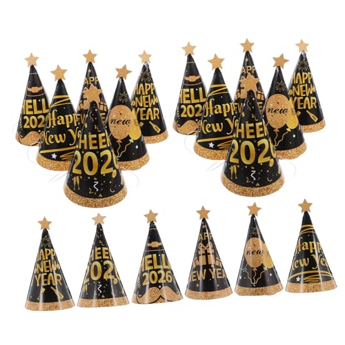 FONDOTIN 24 Stück Neujahrs Kopfbedeckungen Papierhüte Neujahrshüte Partyhüte Kegelförmige Neujahrshüte Silvesterparty Foto Requisiten Neujahrskopfschmuck von FONDOTIN