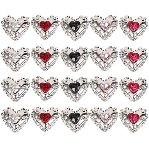 FONDOTIN 25 Stück Teiliges Nail Charms Herzförmig mit Bunten Strasssteinen Kleine Nageldekorationen für Maniküre DIY Nail Art Zubehör für Frauen Geeignet für Festliche Anlässe Wie von FONDOTIN