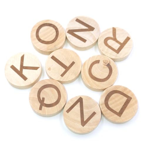 FONDOTIN 26 Stück Teiliges Holz Alphabet Rundscheiben Dicke Naturholzscheiben Stabile Buchstaben zum Basteln DIY Lernspielzeug für Glatte Oberfläche Umweltfreundlich und Formstabil von FONDOTIN