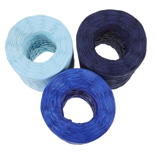 FONDOTIN 3 Rollen Bunte Raffia Papierbänder Handgewebte Geschenkverpackung für Dekoration DIY Projekte und Blumensträuße Himmelblau Vielseitige Bastelmaterialien für Kreative Ideen von FONDOTIN