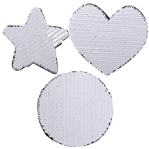 FONDOTIN 3 Stück Pailletten Aufnäher Kleidung zum Aufbügeln und Nähen Große Herz Stern Kreis Motive DIY Applikationen zum Reparieren und Verzieren von Jacken Taschen Rucksäcken Vielseitig von FONDOTIN
