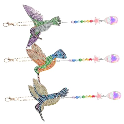 FONDOTIN 3 Stück Teiliges DIY Diamantbild Windspiel Anhänger Filigrane Fensterdekoration mit Leichten Farbechten Vögeln für Schlafzimmer Wohnzimmer Garten und Vielseitige von FONDOTIN