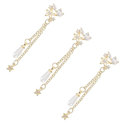 FONDOTIN 3 Stück Teiliges Nagelketten Goldplattierten Zirkonia perlenanhängern Modische DIY Maniküre Schmuckdekoration Geeignet für Natürliche und Künstliche Nägel Stilvolle Nail Art von FONDOTIN