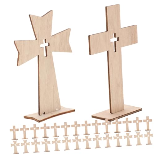 FONDOTIN 30 Stück DIY Unbehandelte Holz Kreuz Chips Kreative Bastelsets für Handbemalte Graffiti Holzstücke für Feiertagsdekorationen und DIY Projekte von FONDOTIN
