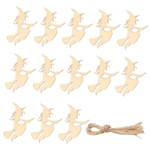 FONDOTIN 30 Stück Teiliges Halloween Holzanhänger mit Hexen Motiv Natürliche Holzscheiben für DIY Bastelprojekte Graffiti Holzchips zum Bemalen Dekorative Holzscheiben für Festival von FONDOTIN