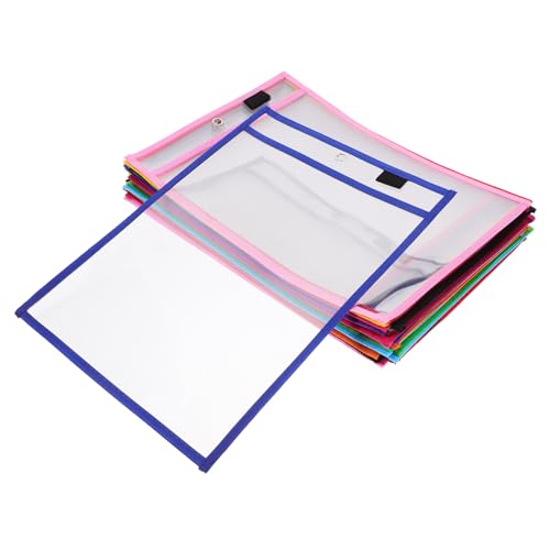 FONDOTIN 30 Stück Teiliges Wiederverwendbarer PVC Trocken Abwischbarer Schreibhüllen mit Stiftehalter und Metallöse Transparent Beidseitig Wasserfest und Schmutzabweisend von FONDOTIN