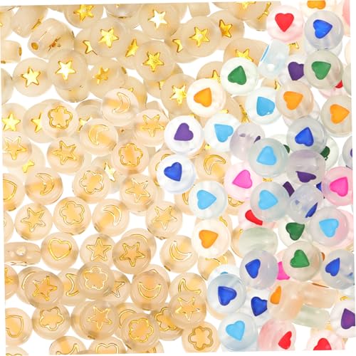 FONDOTIN 300 Stück Acryl Perlen Flach Halbtransparent DIY Schmuckperlen Luminous Herz Stern Mix für Armbänder Anhänger Basteln Party Dekoration von FONDOTIN