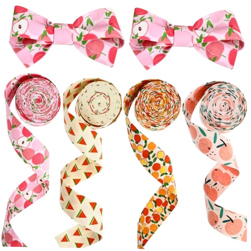 FONDOTIN 4 Rollen Sommerfrucht Stoffband Yards Polyamid Farbenfrohes für Babyparty Geschenkverpackung und Bastelprojekte Vielseitig Einsetzbar Weich und Strapazierfähig von FONDOTIN