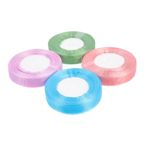 FONDOTIN 4 Rollen Transparente Organza Geschenkband Breit Lang in Blau Grün Lila Handgefertigtes DIY Dekoband für Geschenkverpackung Valentinstag Bastelprojekte Festliche Schleifen von FONDOTIN