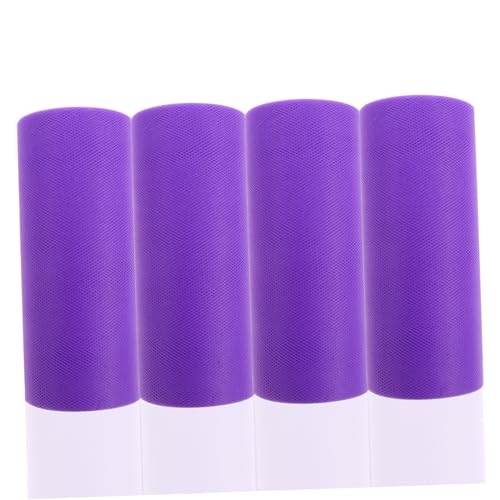 FONDOTIN 4 Rollen Yards Mittelharter Tüllstoff Vielseitig Zuschneidbar Dekoratives Geschenkband für DIY Basteln Partydekorationen Handgefertigte Schleifen Tiefviolett von FONDOTIN