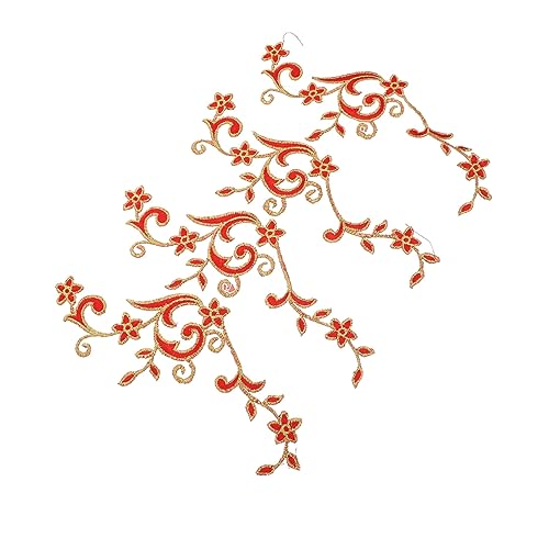 FONDOTIN 4 Stück Teiliges Bestickte Blumen Patches zum Aufnähen und Aufbügeln Rote Applikationen für Hochzeitskleider Kleidung Schuhe und DIY Handarbeiten Stoffdekoration von FONDOTIN