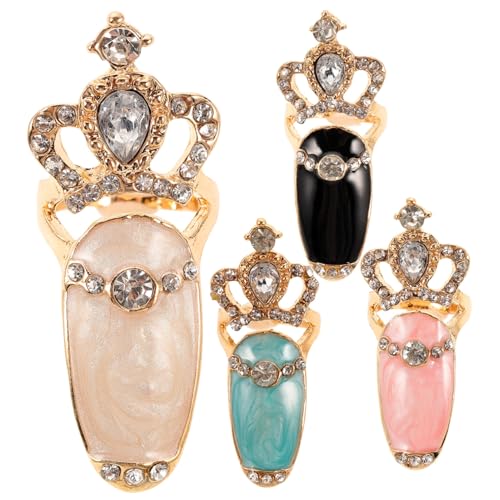 FONDOTIN 4 Stück Teiliges Nail Art Charm mit Funkelnden Strass Fingerringen aus Langlebiger Legierung Verstellbar Modischer Schmuck für Damen für Nail Art Cosplay und Partys FONDOTIN 4 Stück Teiliges Nail Art Charm mit Funkelnden Strass Fingerringen aus Langlebiger Legierung Verstellbar Modischer Schmuck für Damen für Nail Art Cosplay und Partys von FONDOTIN