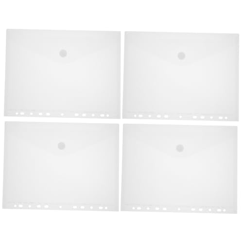 FONDOTIN 4 Stück Transparente Dokumententaschen mit Sticker knopf Verschluss Kunststoff Aufbewahrungstaschen für Büro und Organisation Leichte und Robuste Mappe mit Kartenhalter für von FONDOTIN