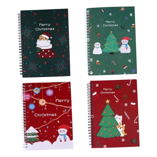 FONDOTIN 4 Stück Weihnachts Notizbücher mit Spiralbindung Kompaktes Robustes Design Weihnachtliches Motiv für Schule Tagebuch Reisen und Kreative Notizen von FONDOTIN