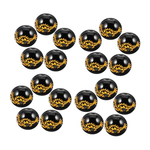 FONDOTIN 48 Stück Runde Drachenperlen mit Goldfolie Geschnitztes Design für Diy Schmuckherstellung für Armbänder und Hochwertige Bastelperlen mit Elegantem Drachenmuster von FONDOTIN