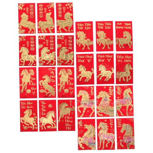 FONDOTIN 48 Stück Teiliges Rote Umschläge Vietnamesische Geldumschläge mit Pferde Zodiac für Lunar Year Festlichkeiten Traditionelle Glücksumschläge in Rot für Frühlingsfest von FONDOTIN