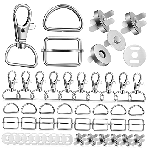 FONDOTIN 48Stücke DIY Zubehör Hochwertige Drehbare Karabinerhaken D Ringe und Magnetische Knöpfe für Taschen Schlüsselanhänger und Heimwerkerprojekte von FONDOTIN