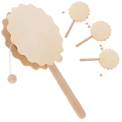 FONDOTIN 4Stücke Unbemalte Holzrassel Trommel DIY für Bastelmaterial für Gestaltung Lernspielzeug und Desktop Ornament Unbemalte Trommel für Handwerksprojekte von FONDOTIN