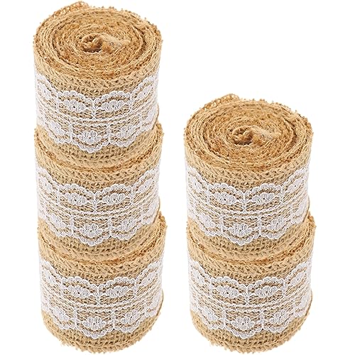 FONDOTIN 5 Rollen Jute Spitzenband Natürliche Langlebige Bänder für DIY Bastelprojekte Hochzeits und Partyddekoration ohne Falten für Feiertage und Festlichkeiten von FONDOTIN