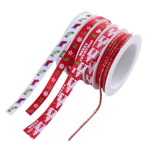 FONDOTIN 5 Rollen Teiliges Weihnachts Dekoband Rot Breit Langlebiges Geschenkband mit Weihnachtsmotiv Vielseitig für Geschenkverpackung DIY Basteln Party und Feiertagsdekoration von FONDOTIN