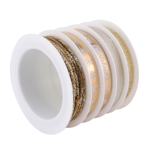 FONDOTIN 5 Rollen Weihnachtsband Gold Breit Lange Bedruckte Dekobänder für Geschenkverpackung DIY Basteln Festliche Schleifen und Partydekoration FONDOTIN 5 Rollen Weihnachtsband Gold Breit Lange Bedruckte Dekobänder für Geschenkverpackung DIY Basteln Festliche Schleifen und Partydekoration von FONDOTIN