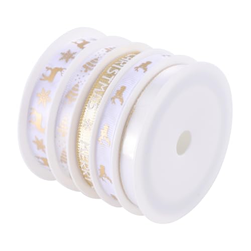 FONDOTIN 5 Rollen Weihnachtsband mit Weihnachtsmotiv Breit Dekoratives Geschenkband in Weiß und Gold für DIY Basteln Partydeko und Geschenkverpackung von FONDOTIN