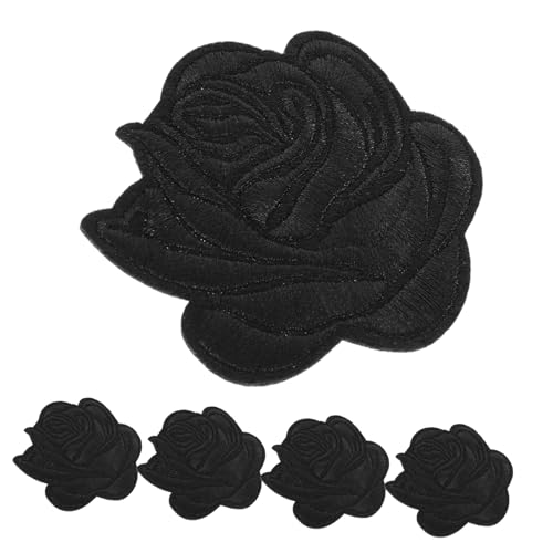FONDOTIN 5 Stück Rosenbeet Blumenflecken Form Rosenflecken bestickt nähen Aufnäher zum Aufbügeln für Damen Flicken für Bekleidung gestickte Abzeichen Aufnäher Liebe Patch Baumwolle Schwarz von FONDOTIN