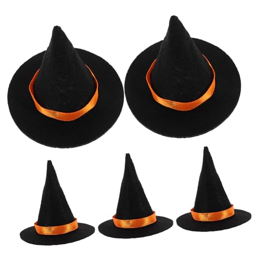 FONDOTIN 5 Stück Teiliges Mini Hexenhut Halloween Dekoration Miniatur Puppenhut Weinflaschen Deko Schwarz für Party DIY Halloween Zubehör von FONDOTIN
