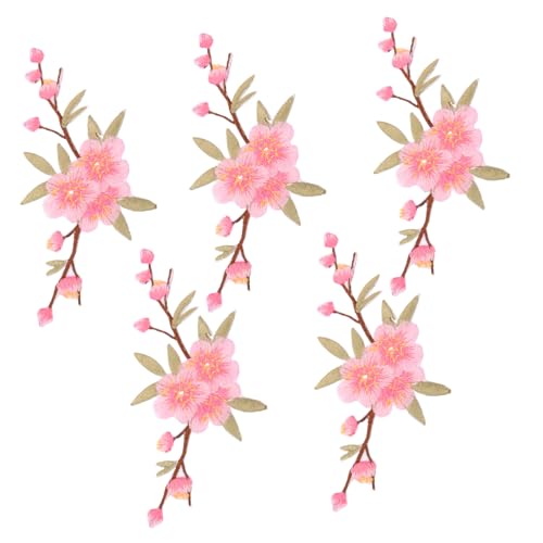 FONDOTIN 5 Stück Teiliges Pflaumenblüten Bügelbild Bestickte Stoffblumen Patches zum Aufbügeln Flexible Kleidung Reparaturmaterialien Dekorative Applikationen für Jacken Shirts Rucksäcke von FONDOTIN